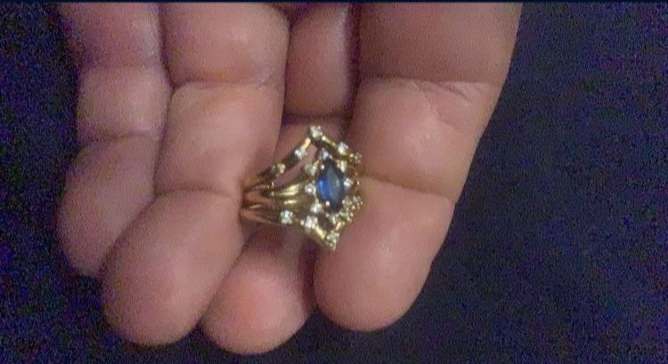 14k Solid Gold,blue Sapphire And Diamond 3 Piece Wedding Set.please Read Description