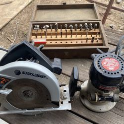 Router, Skill Saw, And Router Bits