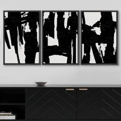 Modern Black and White Abstract Wall Art Set of 3