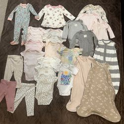 Burts Bees baby girl bundle 3-6 months 25 items! Onesies, sleep sacks, pants etc