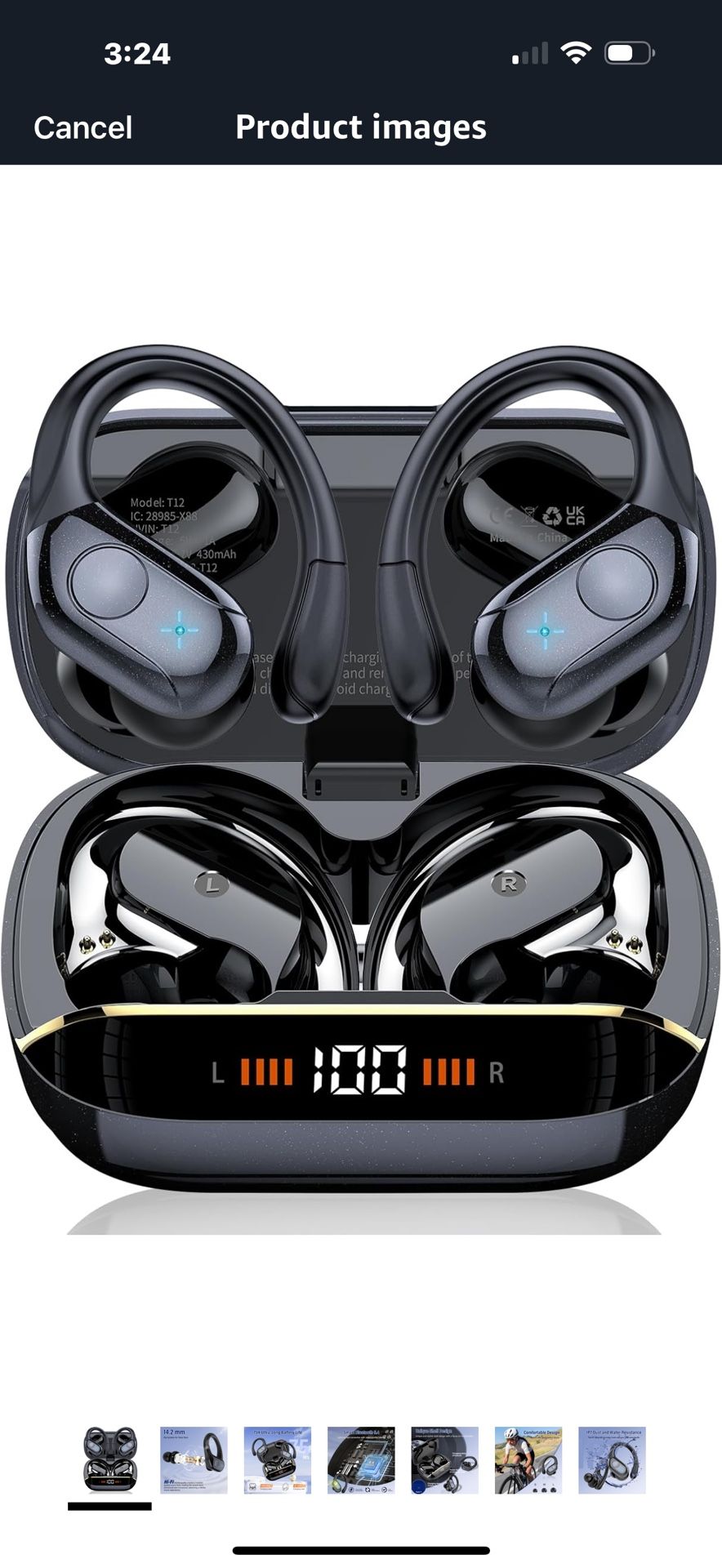Wireless Earbuds Bluetooth 5.4 Headphones Sports, 75H Stereo Deep Bass Over Ear Buds with Earhooks, Bluetooth Earbuds with 4 ENC Mic, LED Display, IP7