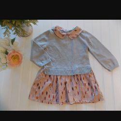 Baby Gap Girls 18-24M Gray Sweater Knit Dress w/ Peach Leaves Skirt 

