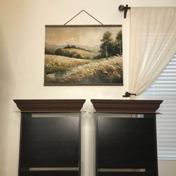 Set of 2 solid wood Pottery Barn floating shelves with crown molding detailing, & a plate/frame/disc ledge.