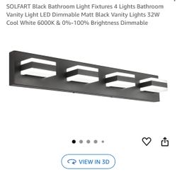 SOLFART Black Bathroom Light Fixtures 4 Lights Bathroom Vanity Light LED Dimmable Matt Black Vanity Lights 32W Cool White 6000K & 0%-100% Brightness D