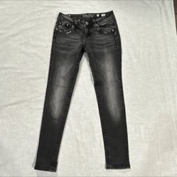 Miss Me Skinny Black Denim Jeans Medium Wash Sequin Embroidered 5-Pocket
