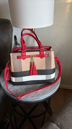 Eastside. Plaid Structured Handbag with Red Trim