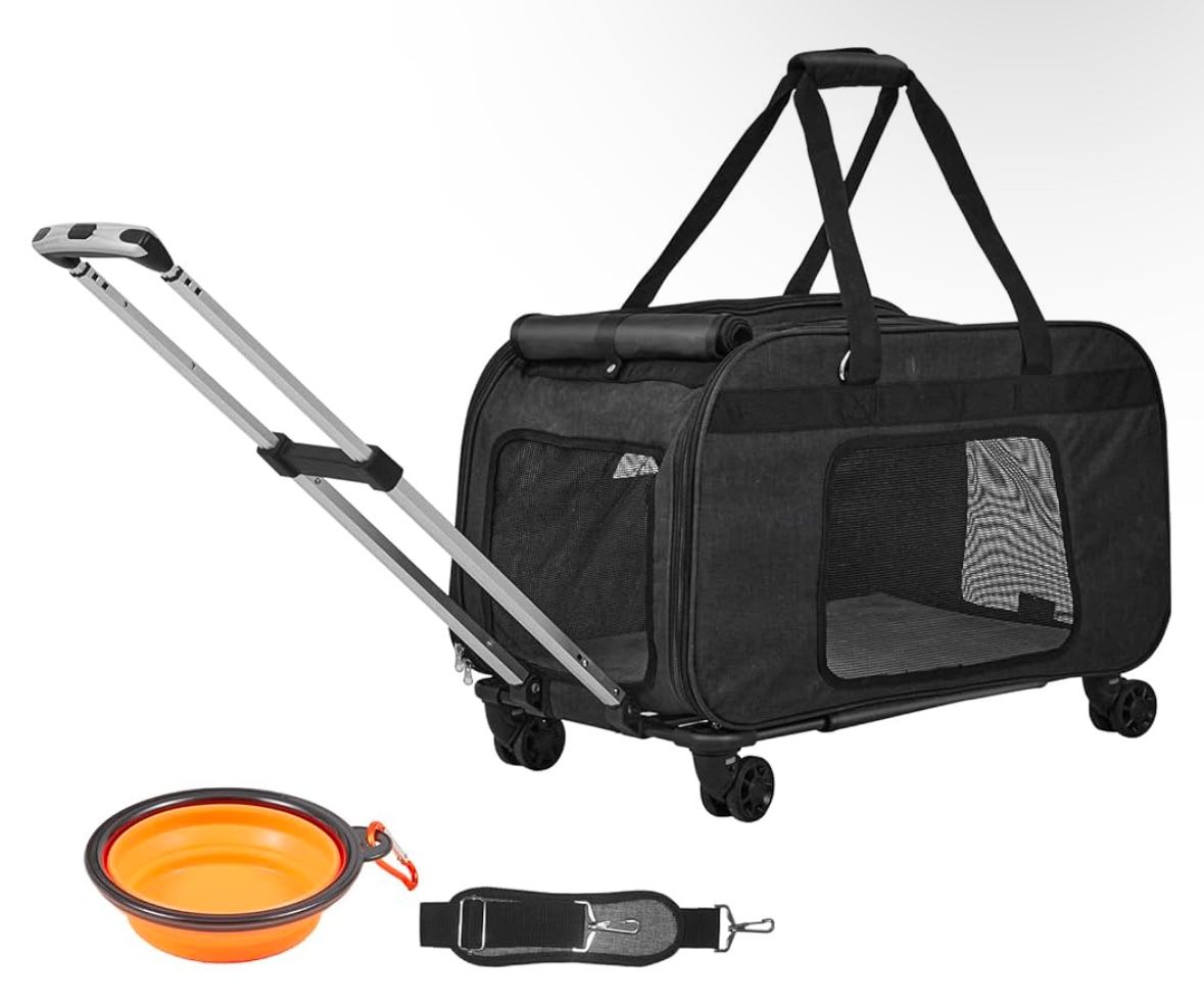 VEVOR Large Cat Dog Carrier with Wheels for Under 35lbs, Rolling Pet Carrier with Upgraded Wheels, Foldable Wheeled Dog Travel Carrier (Not for Airlin