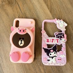 2 iPhone cases of bear inside a pig & Kuromi