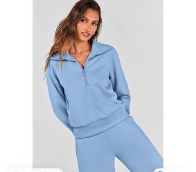 RETTYGARDEN Women's Casual 2-Piece Sweatsuit Set - Half  Zip Pullover Sweatshirt & Wide