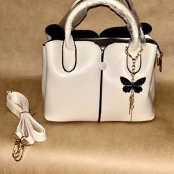 New White Handbag Purse With Butterfly Purse Charm