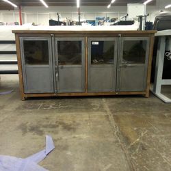 Langley Aged Latte Wood And Metal Storage Cabinet 