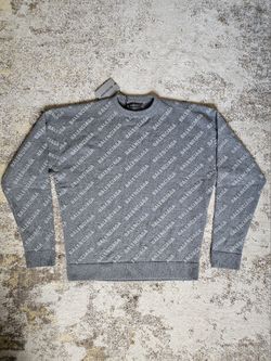 Balenciaga Men's Gray S M Cashmere Reflector 3M Mini All Over Logo Crew Sweater