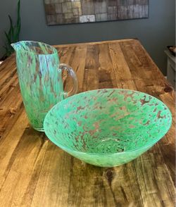 Italian Glass Bowl and Pitcher