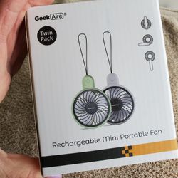 Geek Aire Mini Rechargeable Min Fans, New X2. New