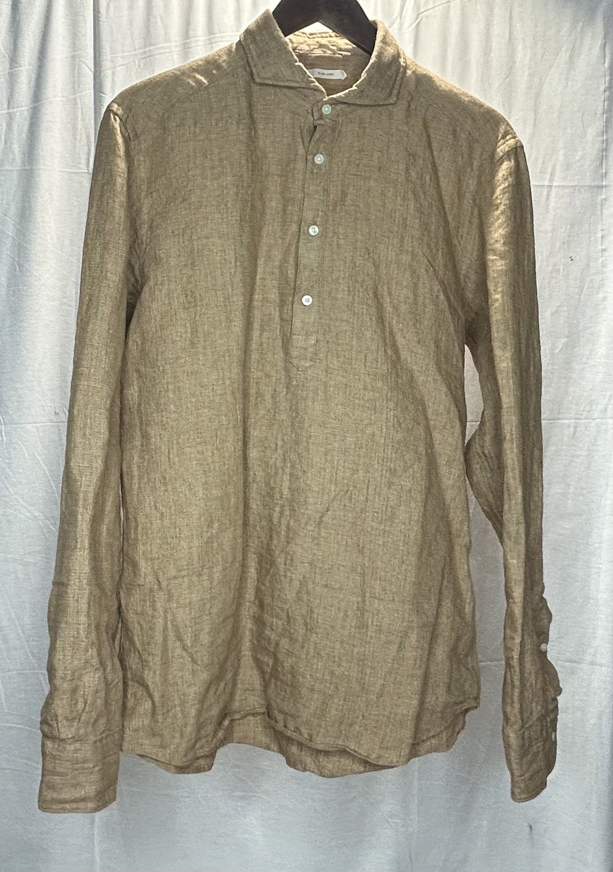 Men's Tan Pure Linen Popover Shirt