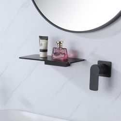 Waterfall Wall Mount Matte Black Single Handle Bathroom Sink Faucet Solid Brass B49B