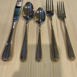 Gorham  Golden Ribbon Edge 5 Piece Place Setting 18/8 Stainless Steel