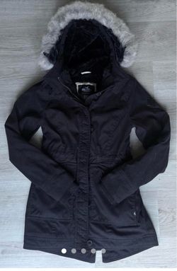 Hollister Black Parka Jacket with Faux Fur Hood