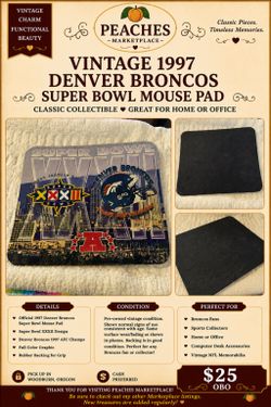 Vintage 1997 Denver Broncos Super Bowl XXXII Mouse Pad Collectible