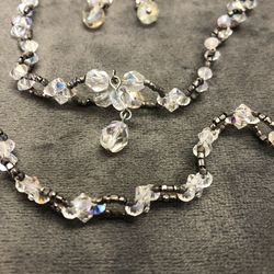 CRYSTAL & SILVER CHOKER, BRACELET & EARRINGS SET