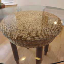 Glass Table With Wicker/Wood Base