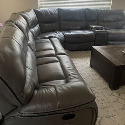 Genuine 6 Piece Leather Recliner Sectional W Charging Port