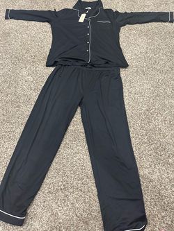 Black Pajama Set with White Piping