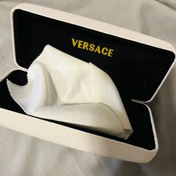 Original Versace White  Hard Leather Case +cleaning Fabric For Sun Glasses