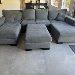 Large Gray Sectional With Ottoman