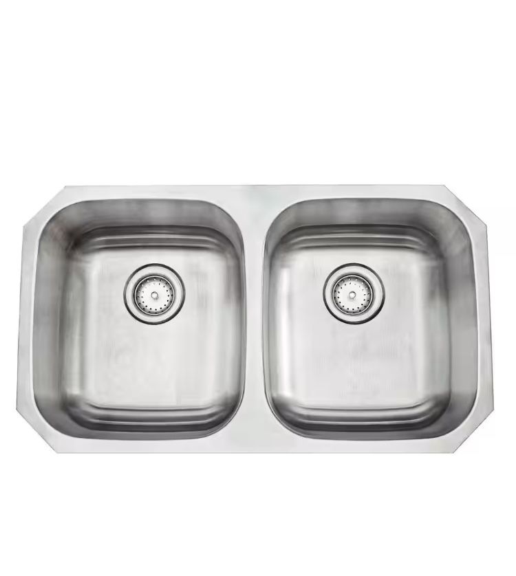 NEW IN BOX Glacier Bay Builder 32 in. Undermount Double Bowl 18 Gauge Stainless Steel Kitchen Sink with Strainer