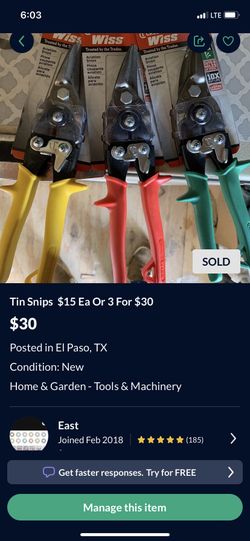 Tin Snips  $15 Ea Or 3 For $30