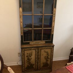 Wood cabinet with Shelves and Large Drawer Curio Bookshelf Vintage 