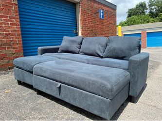 Blue Couch + 2 Ottomans - Clean - Must Go Today