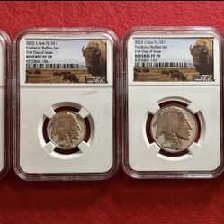 2023 FIJI Fractional Buffalo Set .999 Silver NGC Reverse PF70 First Day Of Issue