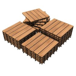 27PCS Interlocking Deck Tiles Outdoor Patio Floor, Natural Wood