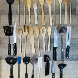 30 Pieces Kitchen Utensils - Wooden - Spatulas - Spoons - Knives - Can Opener $10 for All  