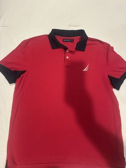 Nautica Men's Polo Shirt Size Large Red Navy Blue Color