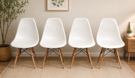 Set of 4 White Eames-Style Dining Chairs
