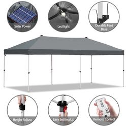 New 10x20 Feet Eazy POP up Canopy Carport Gazebo Tent No Assemble with Solar LED lights BLACK 