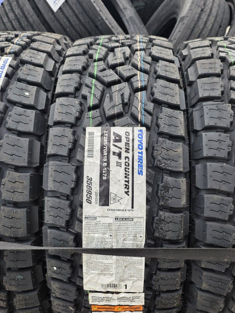 4 New LT 285-70-18 Toyo Open Country AT-III All Terrain Tires 34-11.50 R18 Inch Tire Load E 10 Ply 80psi FREE Delivery To Most Inland Empire Locations