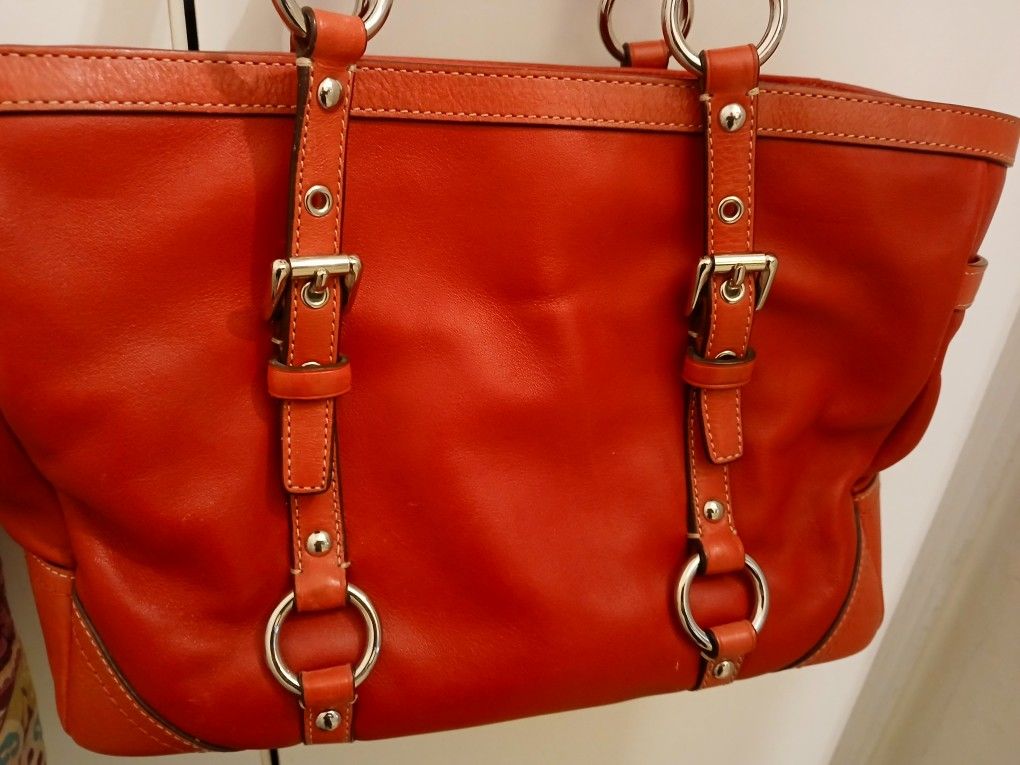 Vintage Red Leather Gallery East West Tote Coach Handbag F12343