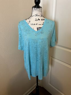 Lane Bryant Aqua Blue Colored, Short-Sleeve Top, Sheer Paisley Design, Size 14/16