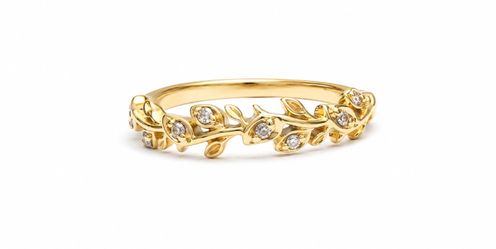 10K Yellow Gold Diamond Leaf Vine Band Ring Size 5 Nature Design