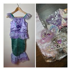 Girls Halloween Costume Purple Mermaid With Accessories Size 6-8youth