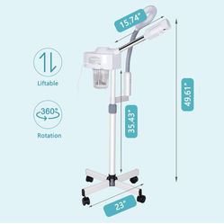  2 in 1 Facial Steamer Pro Ionic Ozone Facial Steamer on Wheels with 5X Magnifying Lamp