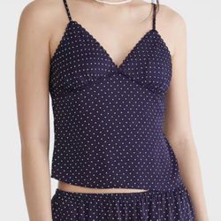 Aeropostale Polka Dot Satin Sweetheart Cami With Bow 