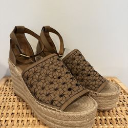 Tory Burch Basketweave Calfskin Wedge Espadrille Sandals