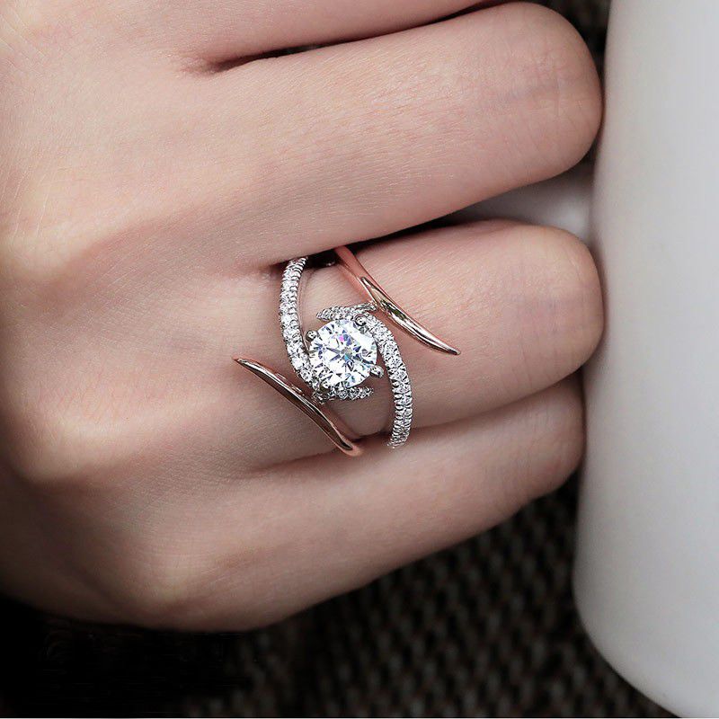 "Fashion Twisted Dainty Shiny Zircon Thin Wedding Rings for Women, VP1219