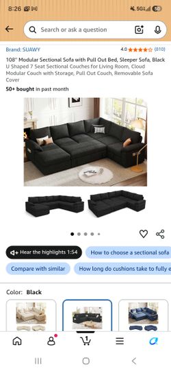 Brand: SUAWY 108'' Modular Sectional Sofa with Black U Shaped 7 Seat Sectional Couch