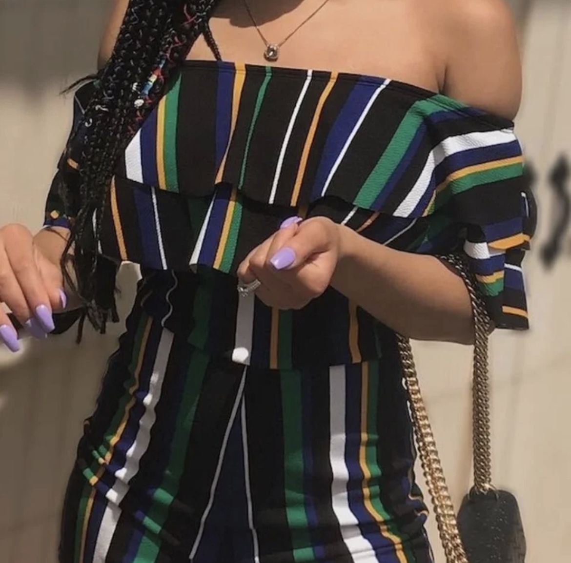 Off The Shoulder Striped Romper